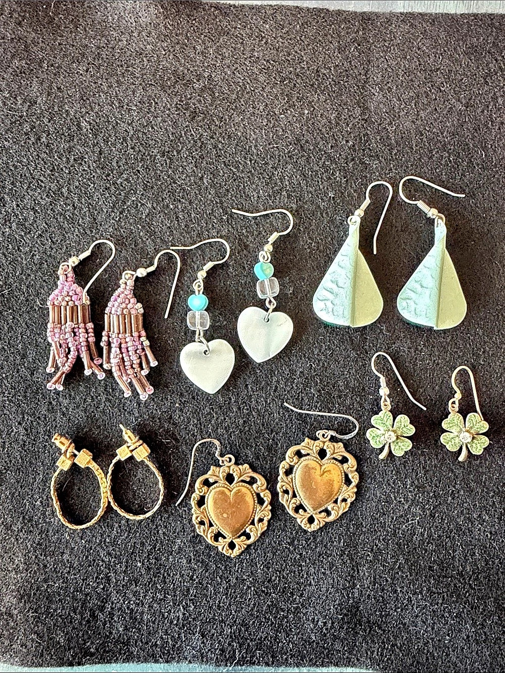 Vintage 80s Earrings -Bundle 6 Pair -Metal -Mother Of Pearl -Gold Tone -Enamel -